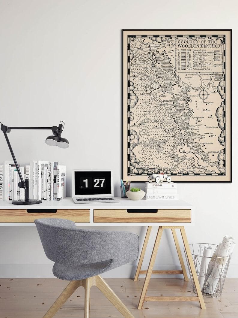 Geological Map of Woollen District, England| Old Yorkshire Map Print - MAIA HOMES