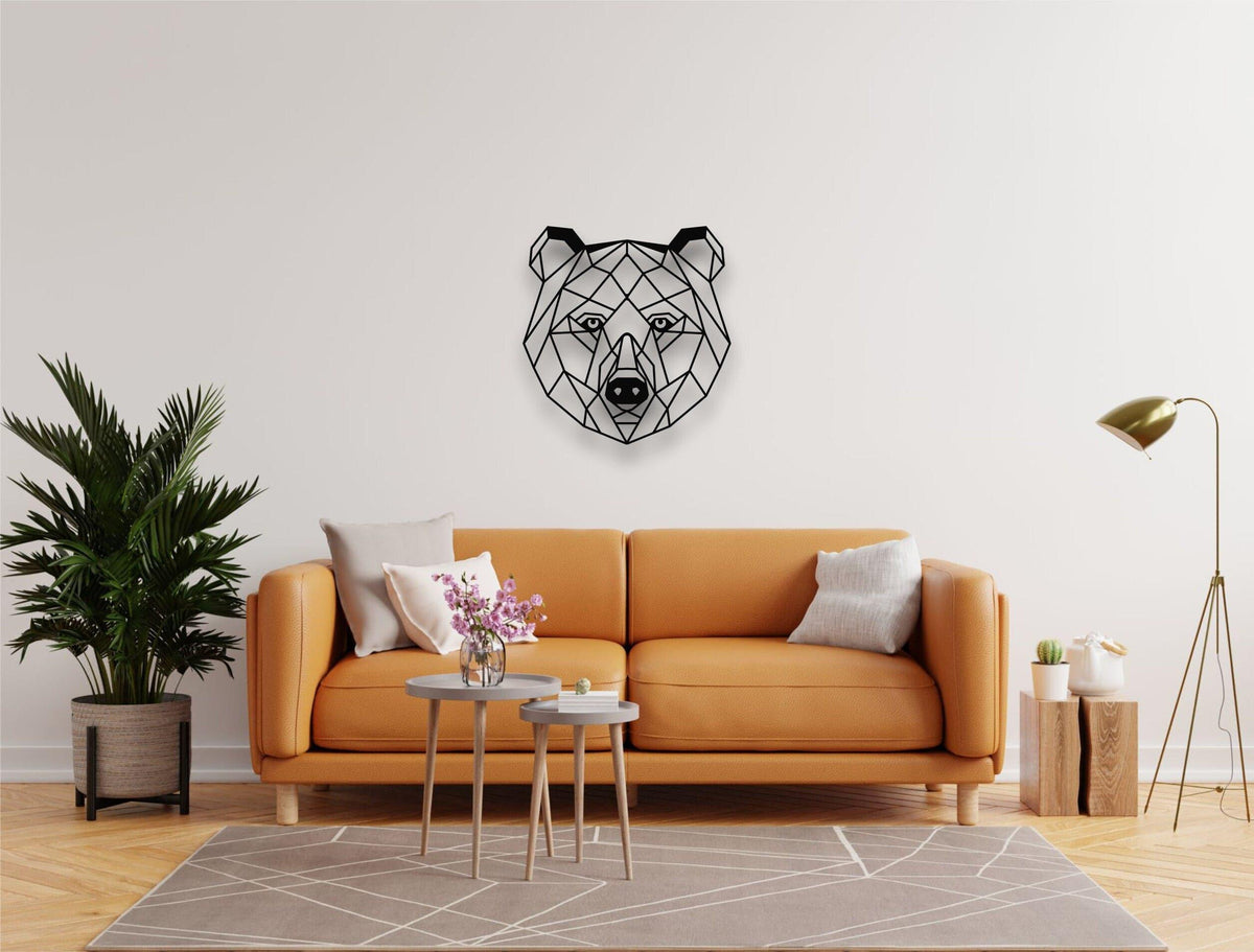 Geometric Bear Head Metal Wall Art