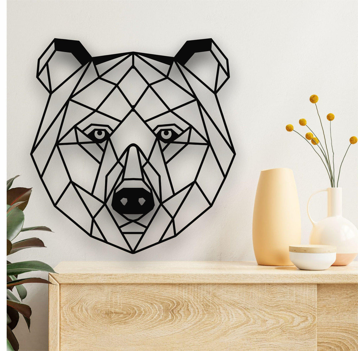 Geometric Bear Head Metal Wall Art