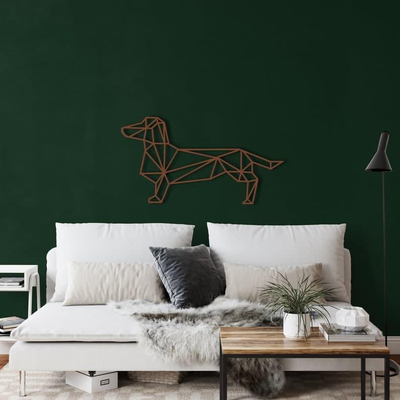 Geometric Dachshund Metal Wall Art Bronze