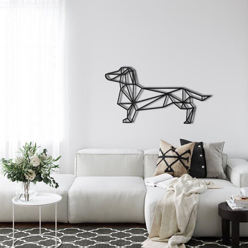 Geometric Dachshund Metal Wall Art Black