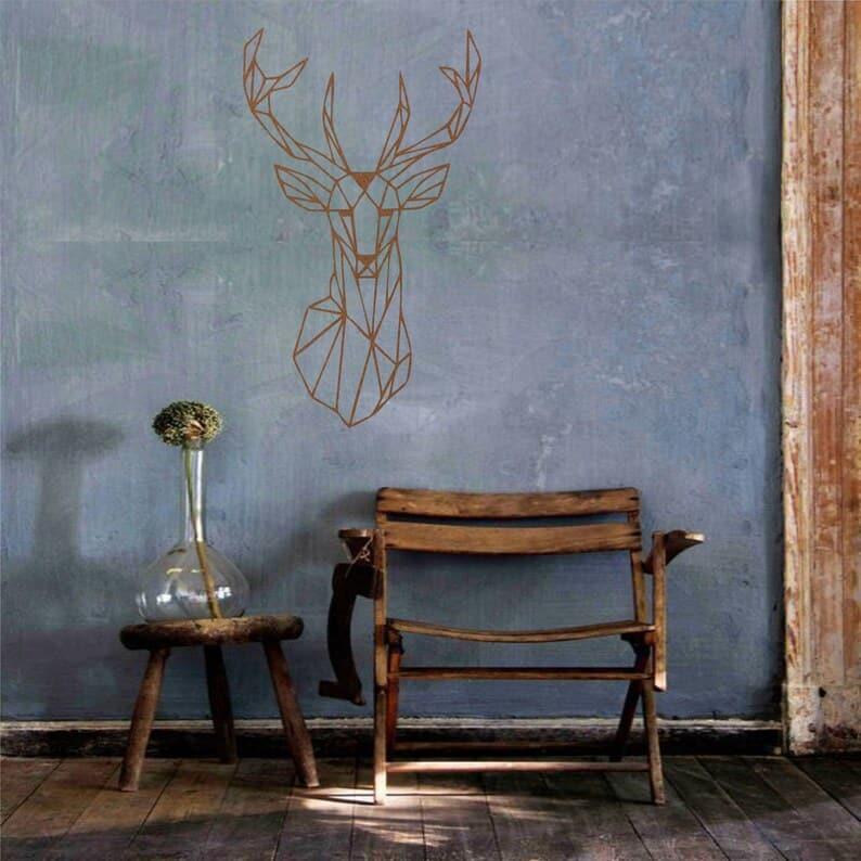 Geometric Deer Head Metal Wall Art Bronze