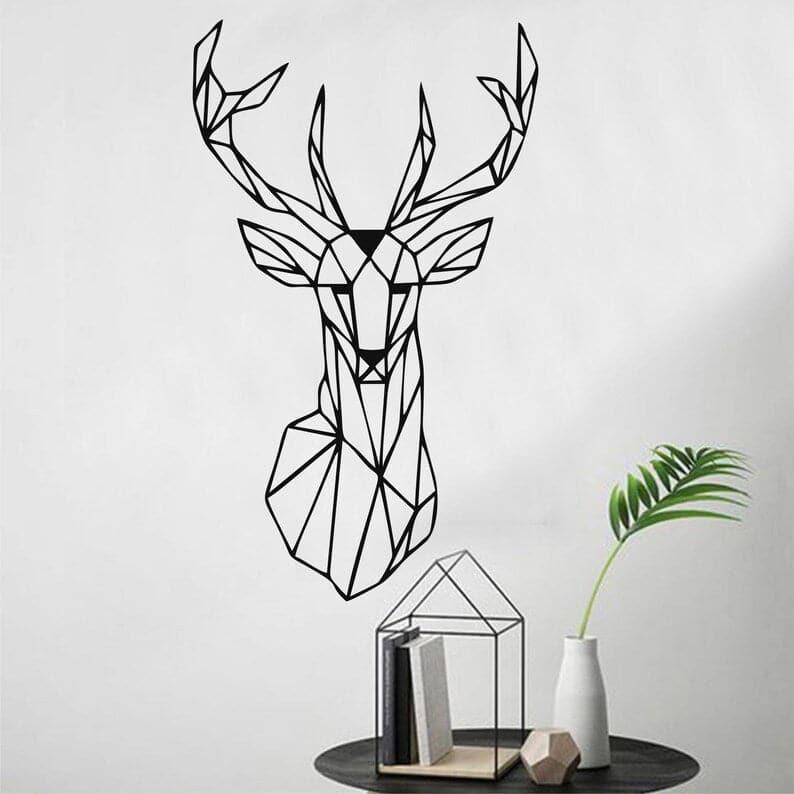 Geometric Deer Head Metal Wall Art Black