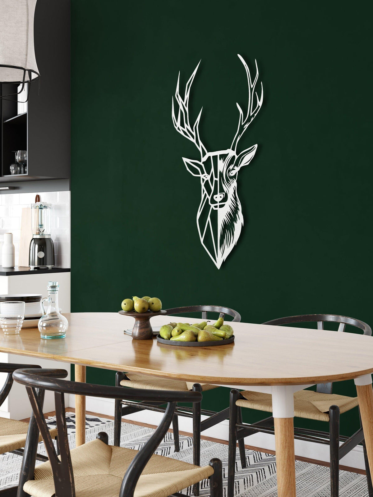 Geometric Deer Head with Antlers Metal Wall Art