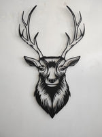 Geometric Deer Head with Antlers Metal Wall Art