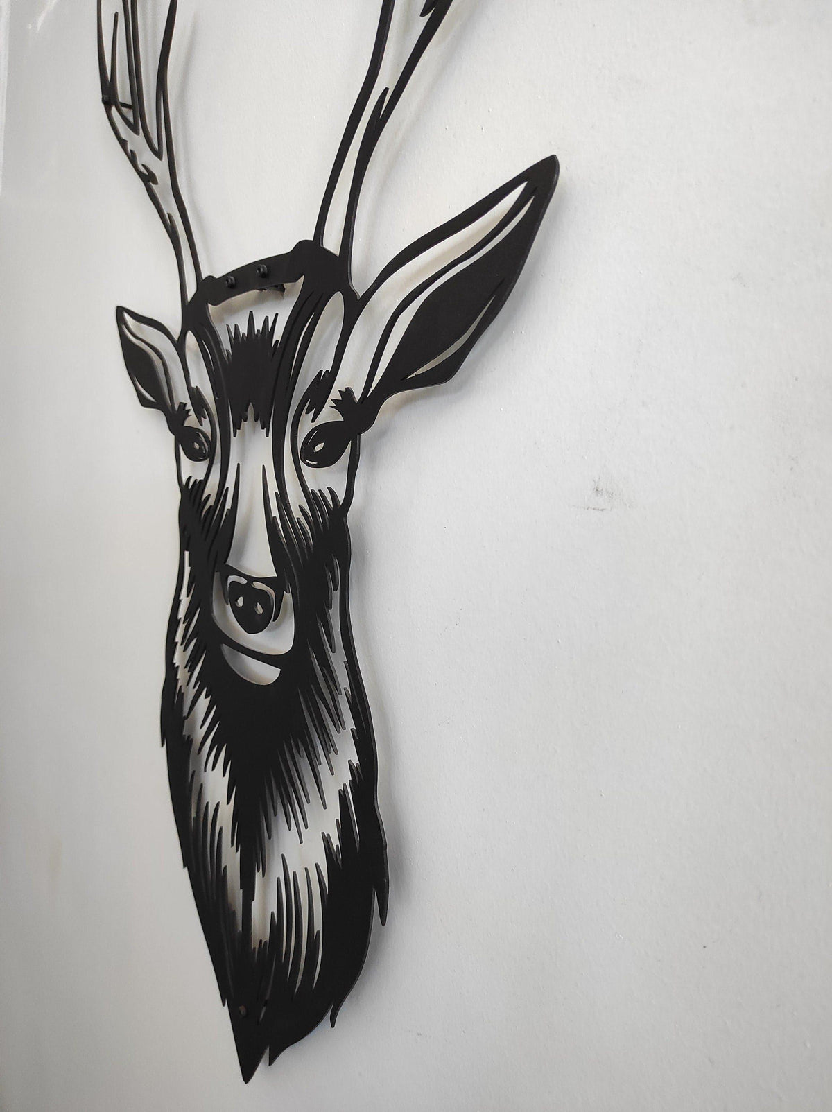 Geometric Deer Head with Antlers Metal Wall Art