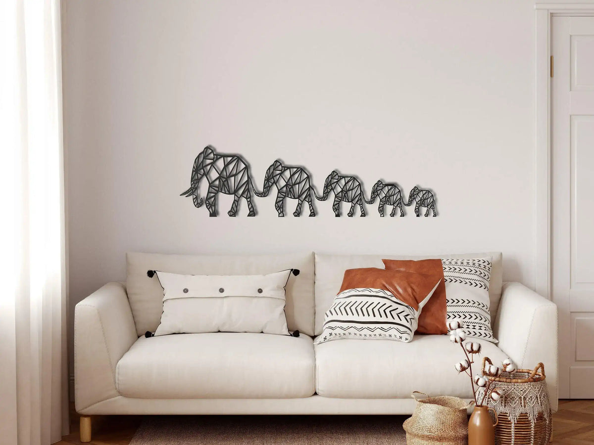 Geometric Elephant Family Metal Wall Decor