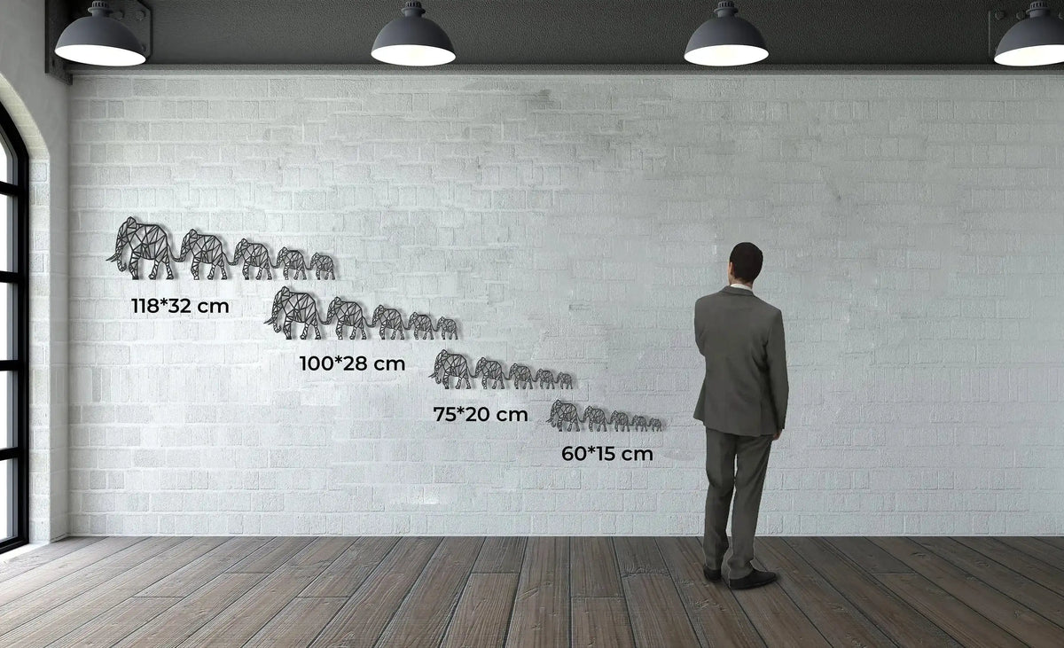 Geometric Elephant Family Metal Wall Decor