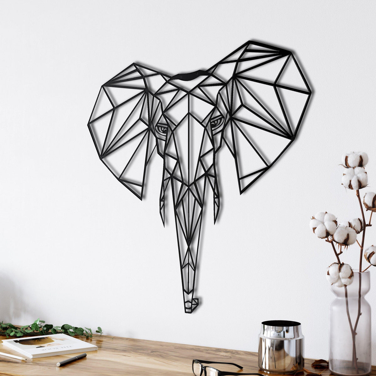 Geometric Elephant Head Metal Wall Art