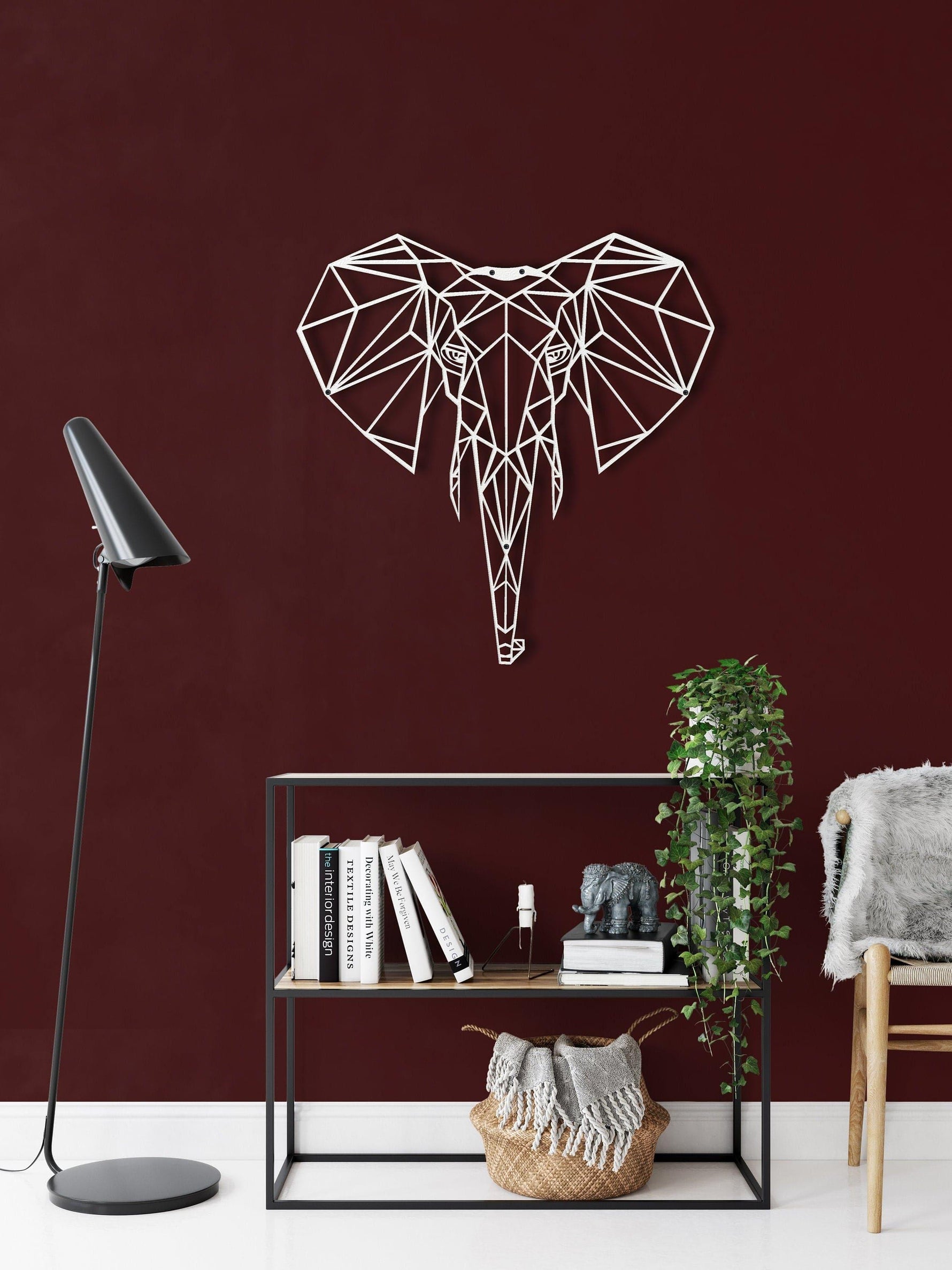 Geometric Elephant Head Metal Wall Art