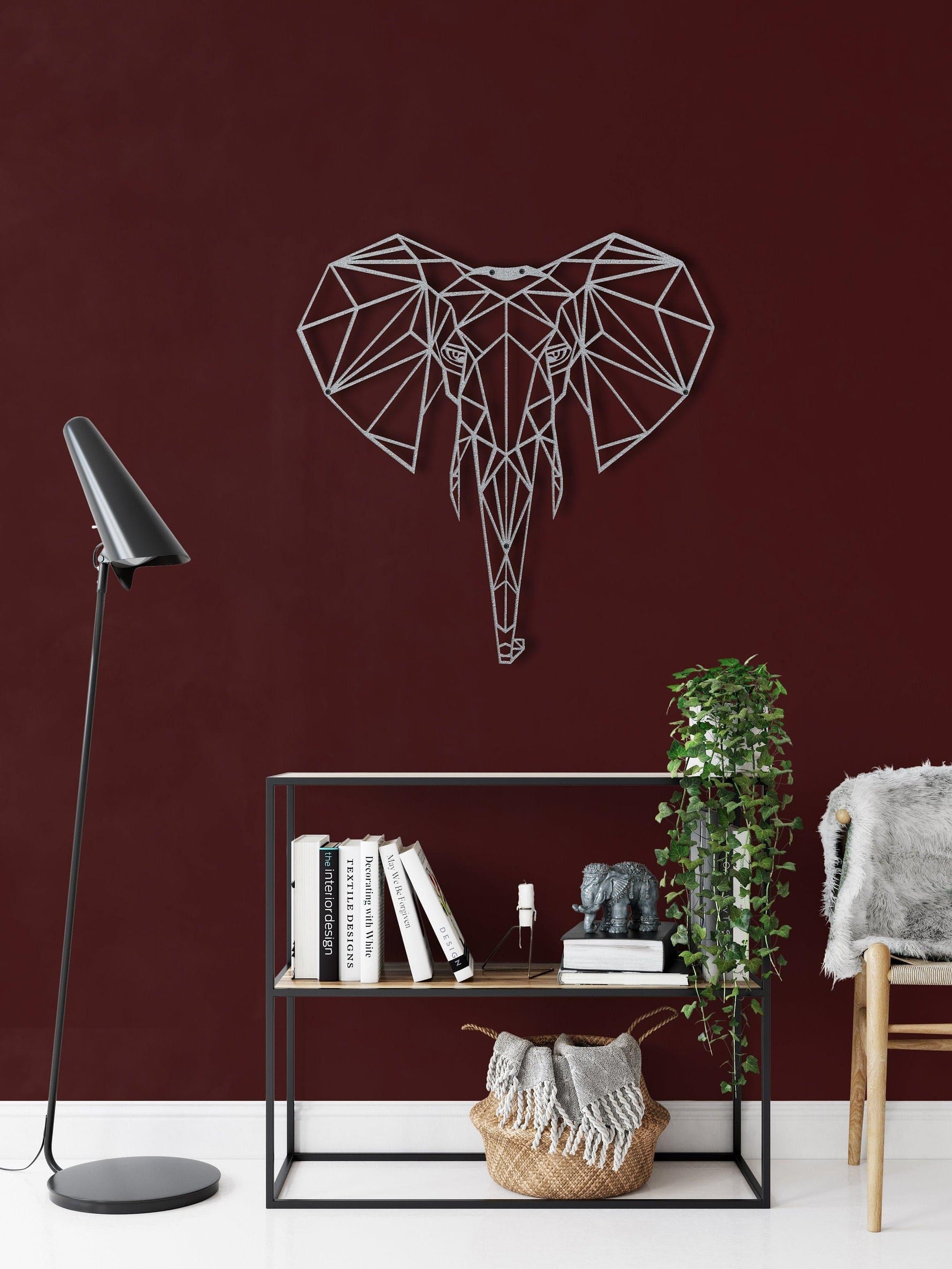 Geometric Elephant Head Metal Wall Art