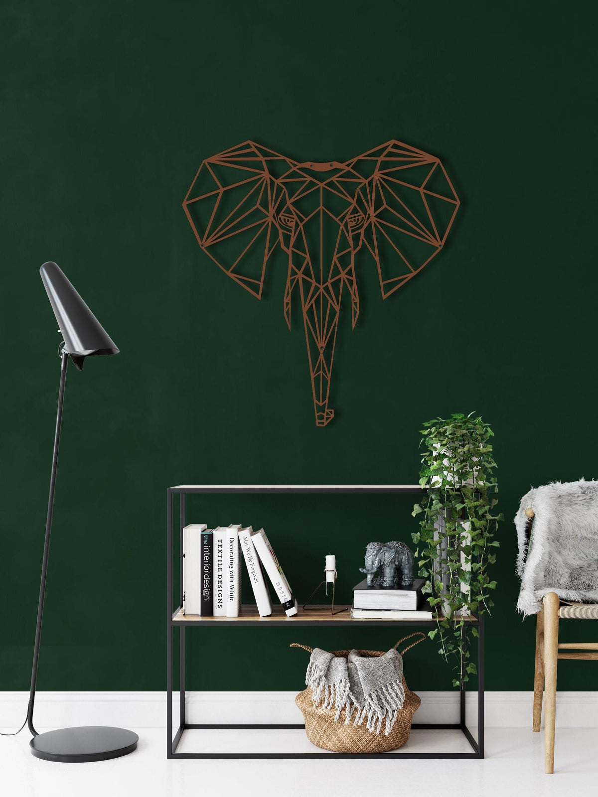 Geometric Elephant Head Metal Wall Art