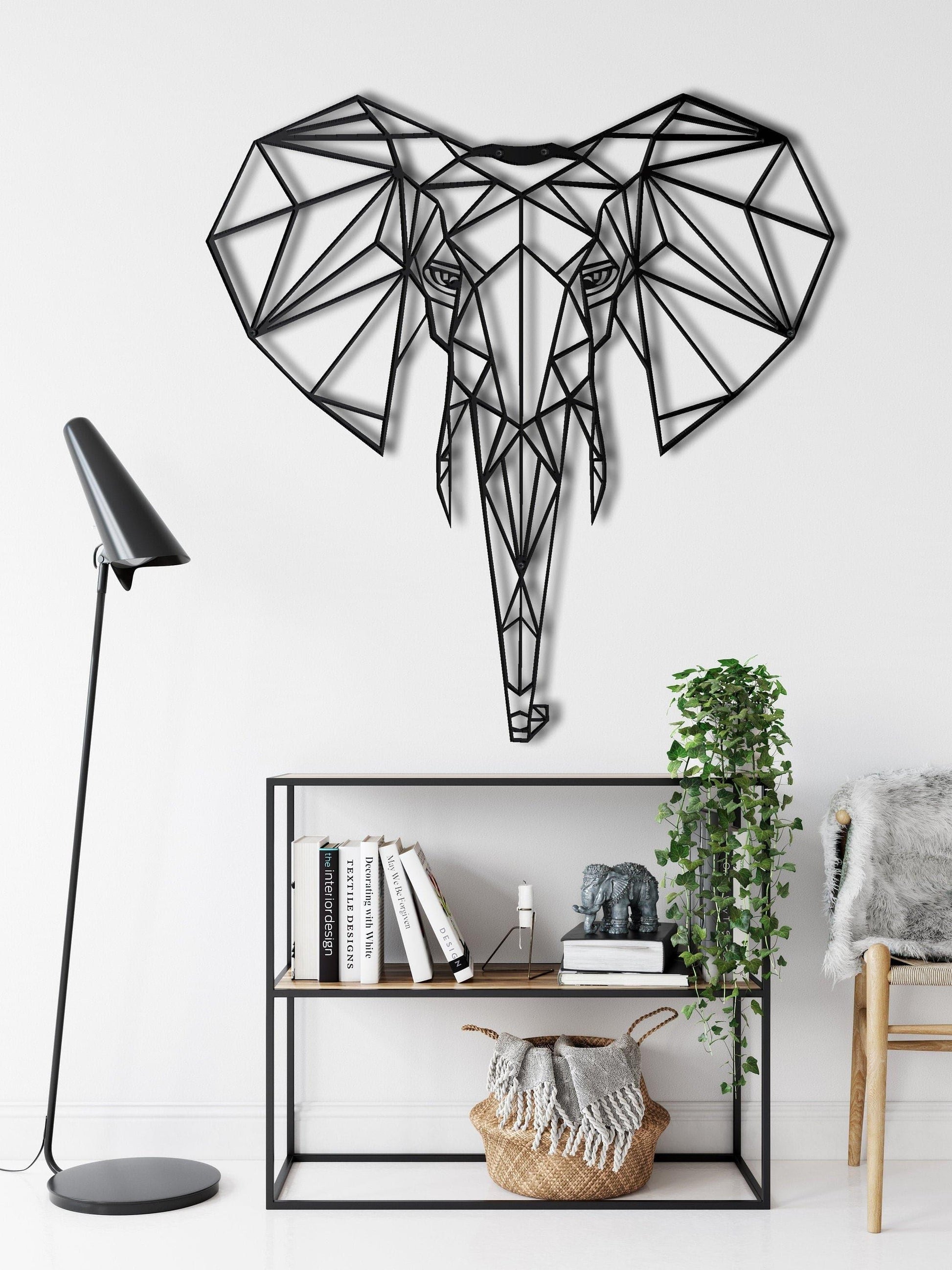Geometric Elephant Head Metal Wall Art - MAIA HOMES
