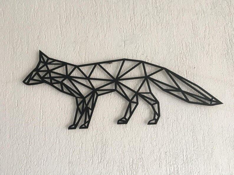 Geometric Fox Metal Wall Art Black