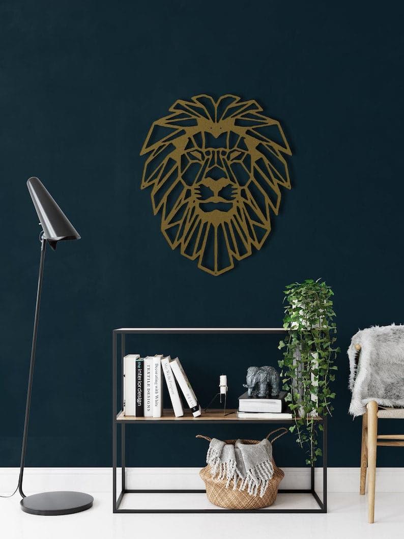 Geometric Lion Head Metal Wall Decor Gold