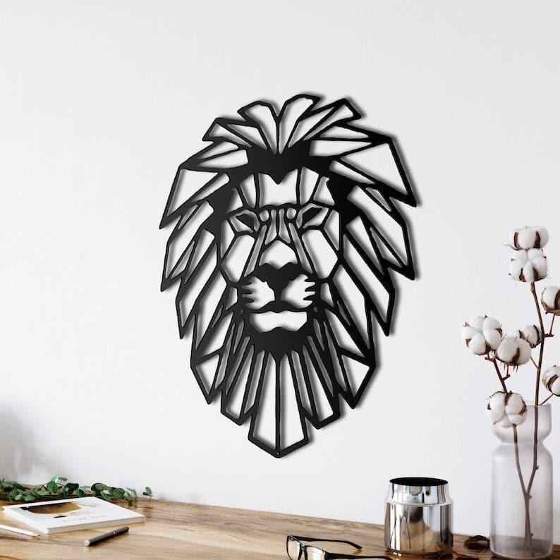 Geometric Lion Head Metal Wall Decor Black