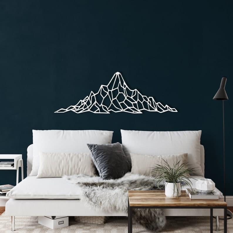 Geometric Mountain Metal Wall Art White