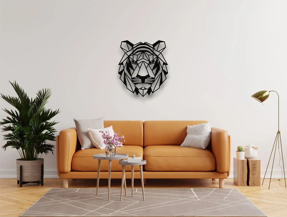 Geometric Tiger Head Metal Wall Hanging Decor