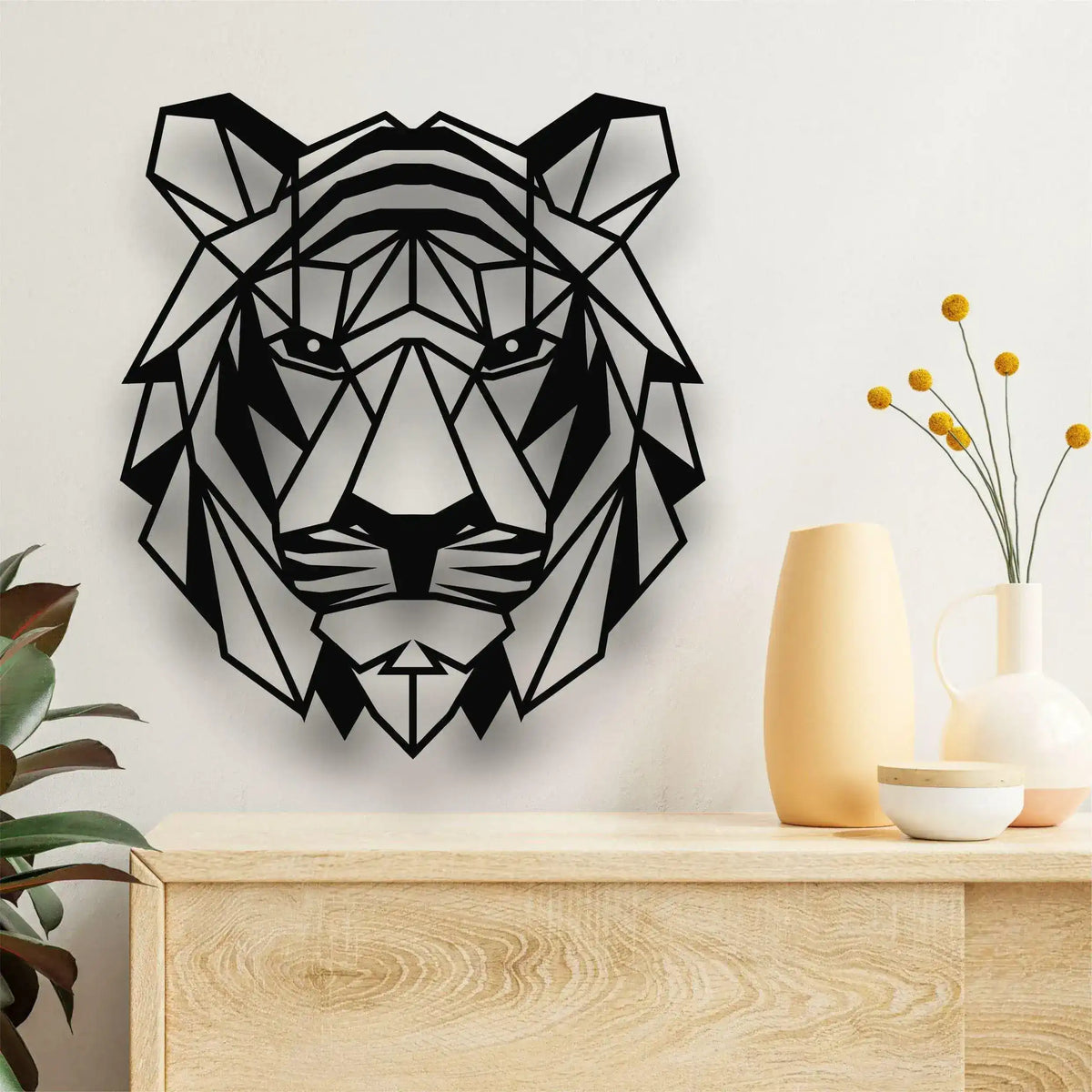 Geometric Tiger Head Metal Wall Hanging Decor