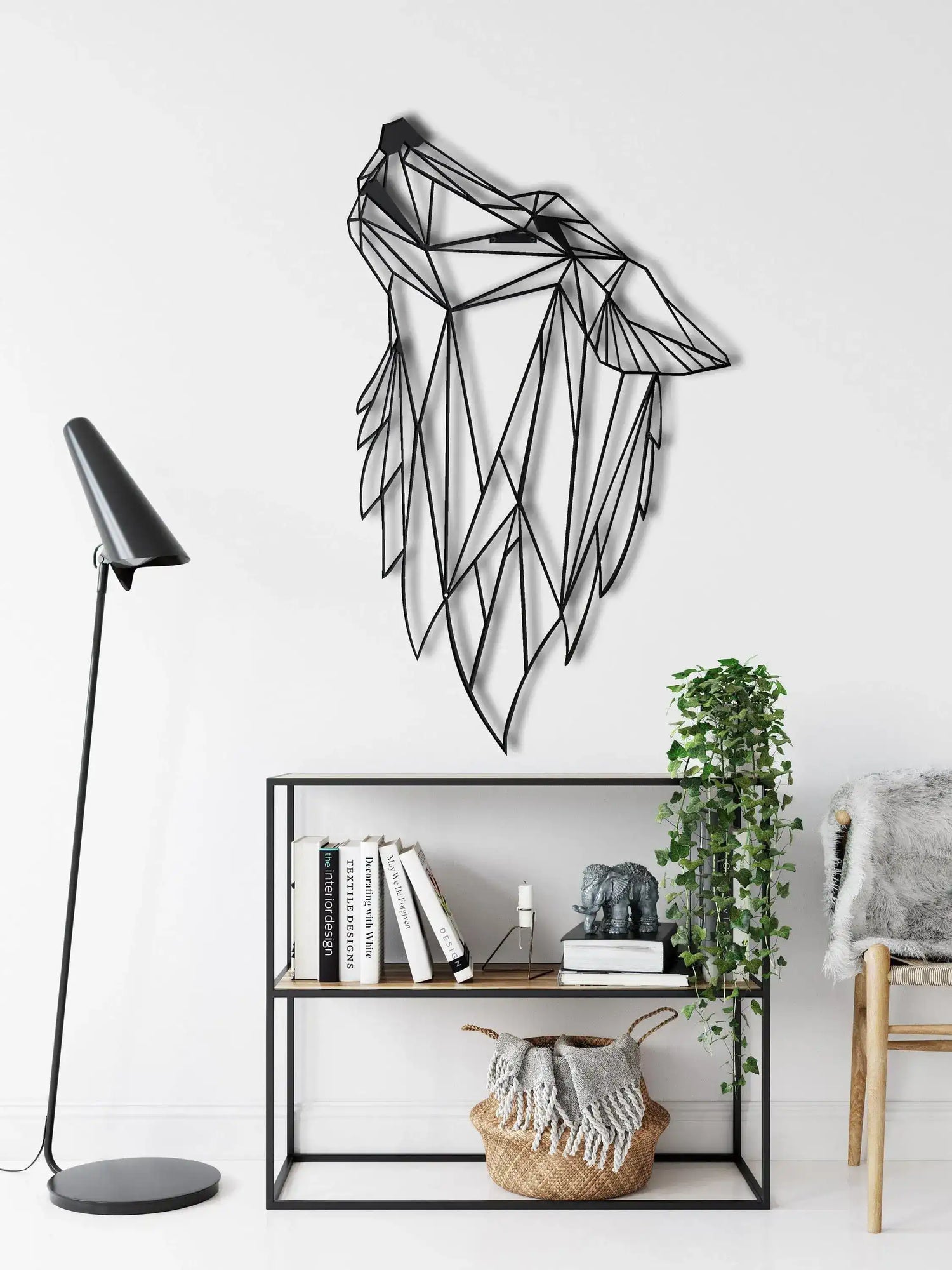 Geometric Wolf Head Metal Wall Decor
