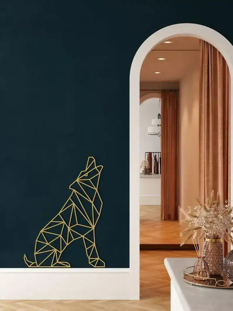 Geometric Wolf Metal Wall Decor Gold