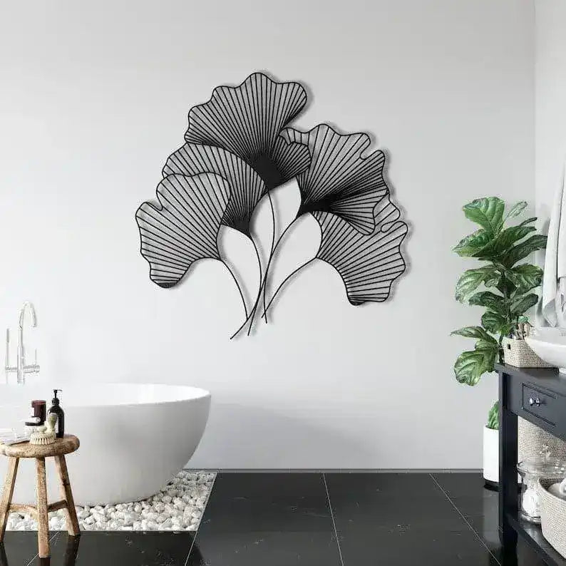 Gingko Bilbao Leaves Metal Wall Hanging Decor Black