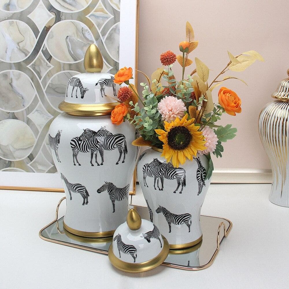 Glam Zebra Ceramic Ginger Jar