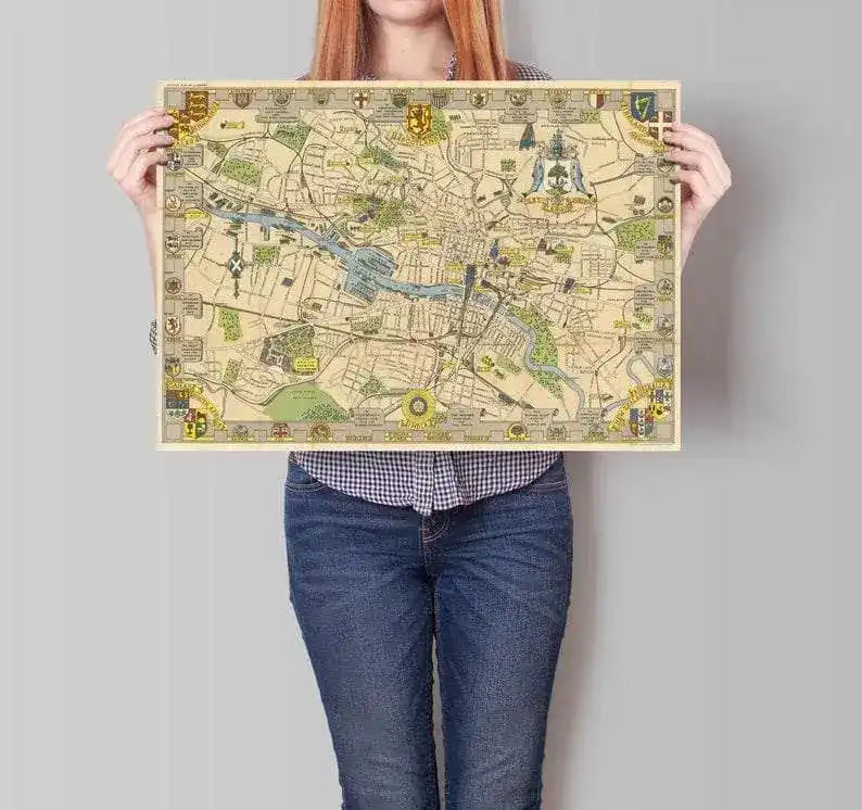 Glasgow City Map Wall Print| Framed Map Wall Decor