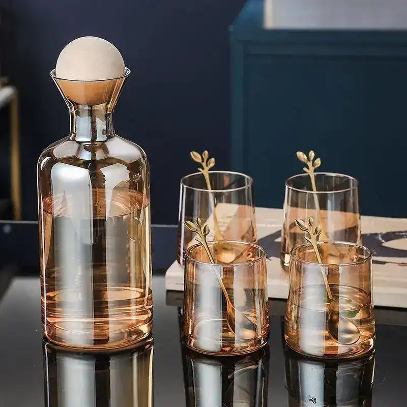 Carafe Ribbed Glass Water Carafe Set with Wooden Ball Stopper – MAIA HOMES