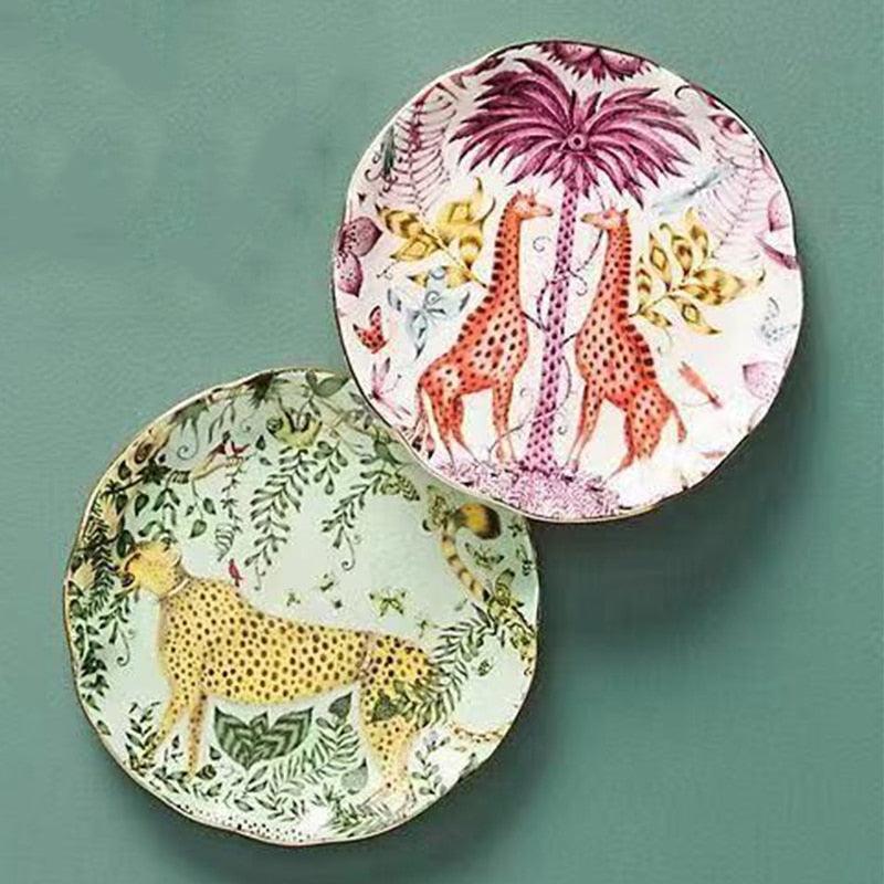 Glazed Safari Jungle Style Ceramic Plate - MAIA HOMES