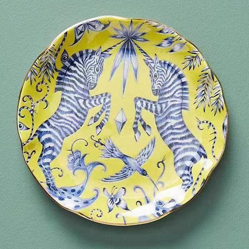 Glazed Safari Jungle Style Ceramic Plate Zebra