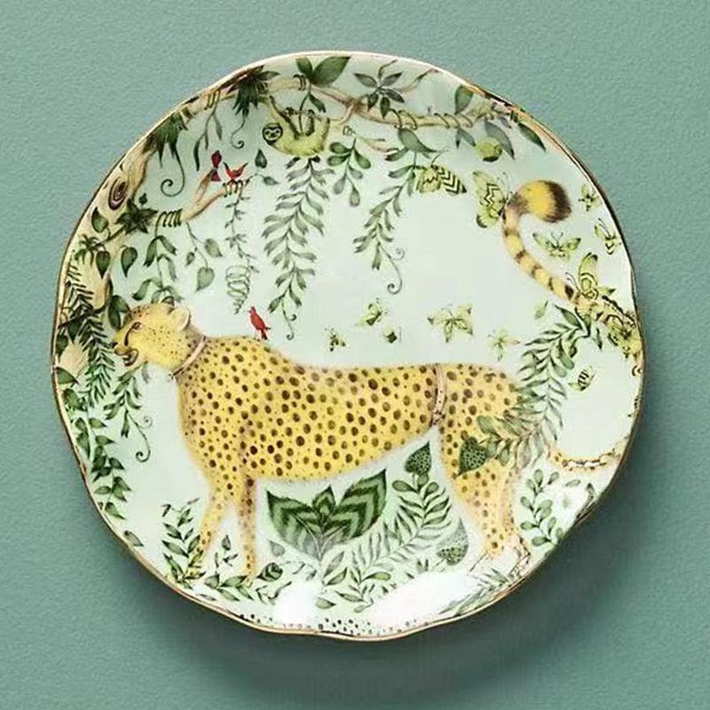 Glazed Safari Jungle Style Ceramic Plate Leopard