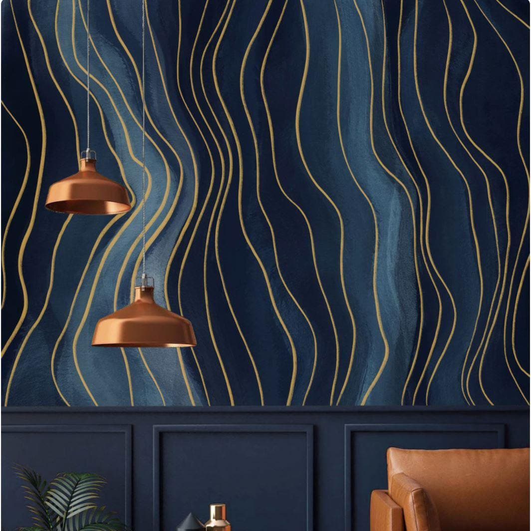 Gold Abstract Deep Blue Navy Wall Mural