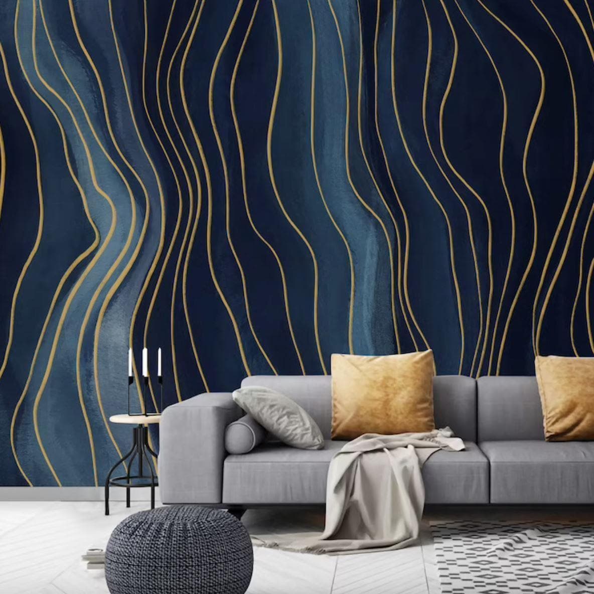 Gold Abstract Deep Blue Navy Wall Mural