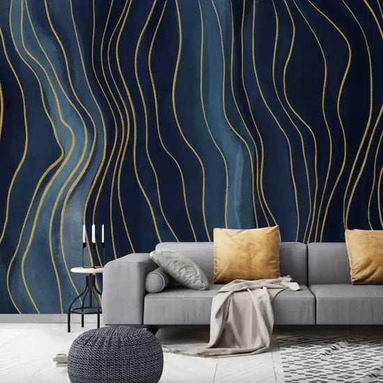 Gold Abstract Deep Blue Navy Wall Mural MAIA HOMES