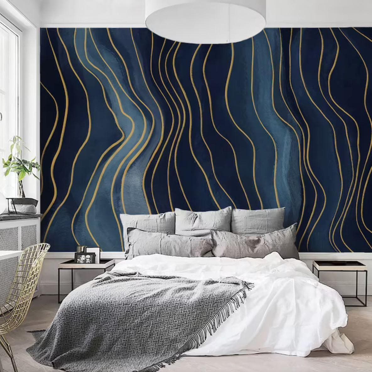 Gold Abstract Deep Blue Navy Wall Mural