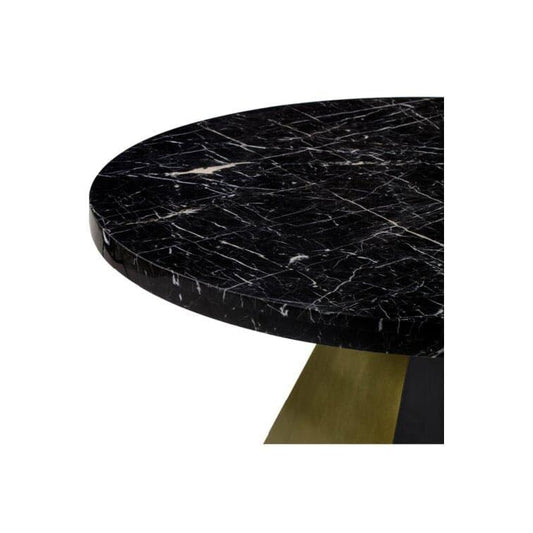 Gold and Black Marble Round Pedestal Dining Table - MAIA HOMES