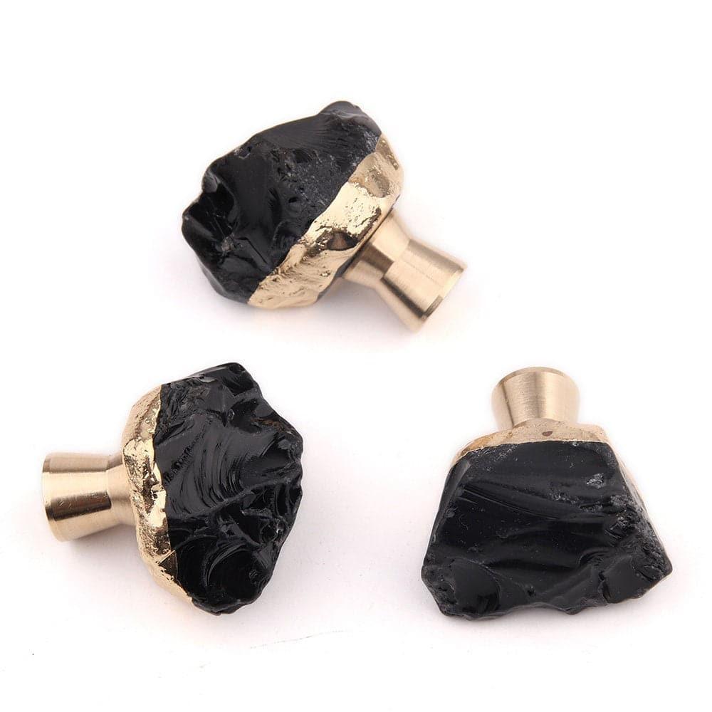 Gold and Black Obsidian Crystal Cabinet Door Knob - MAIA HOMES