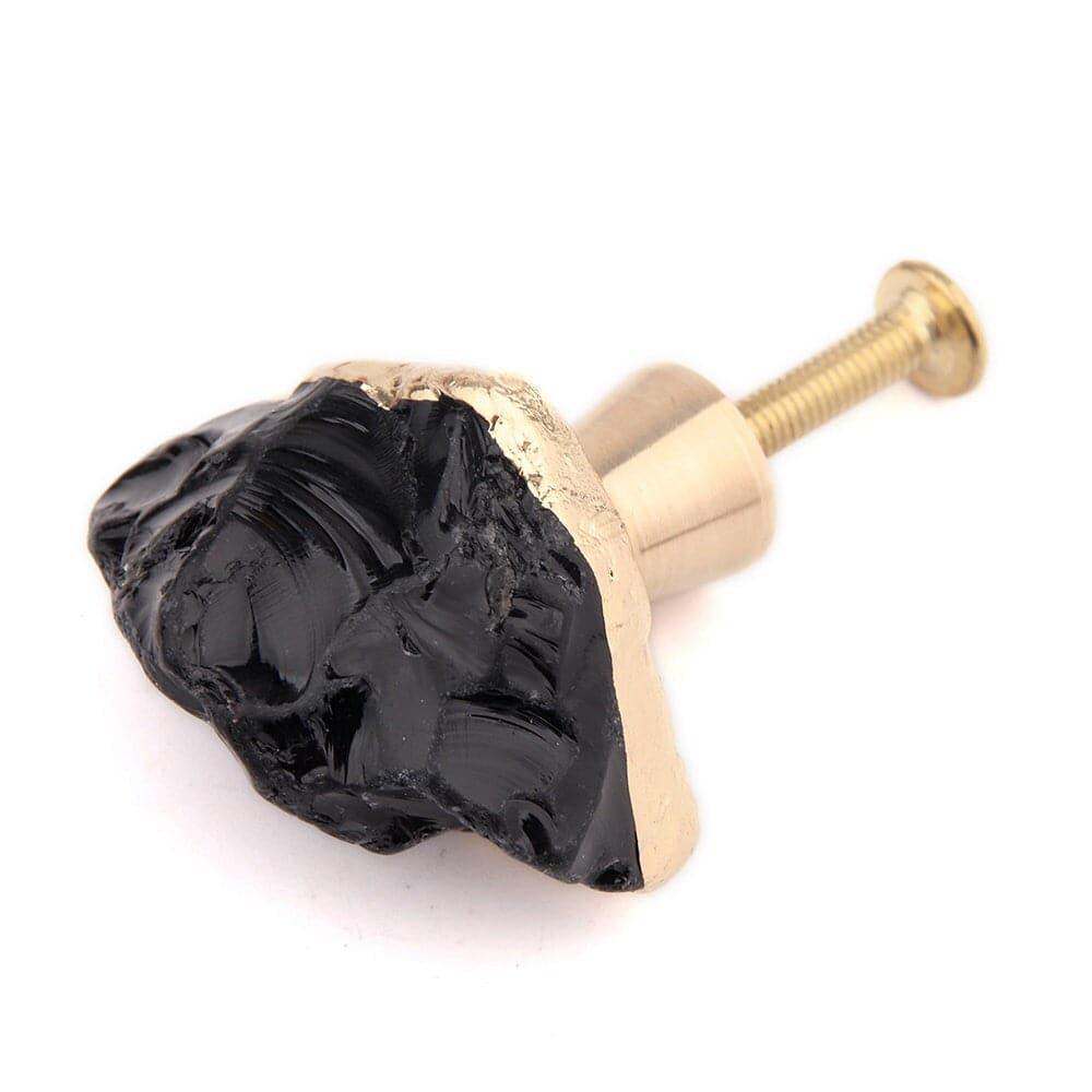 Gold and Black Obsidian Crystal Cabinet Door Knob