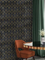 Gold and Black Watercolor Art Deco Geometric Wallpaper