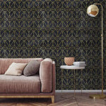 Gold and Black Watercolor Art Deco Geometric Wallpaper