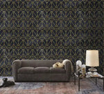 Gold and Black Watercolor Art Deco Geometric Wallpaper