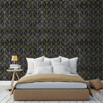 Gold and Black Watercolor Art Deco Geometric Wallpaper