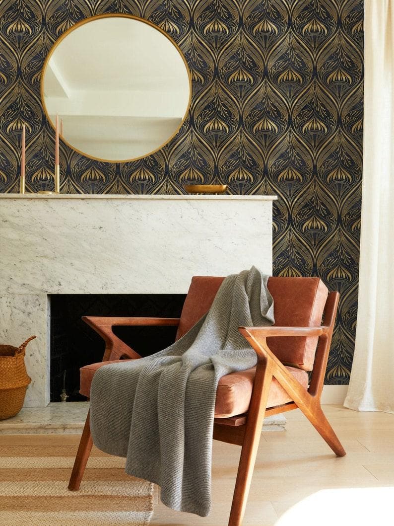 Gold and Black Watercolor Art Deco Pattern Wallpaper - MAIA HOMES