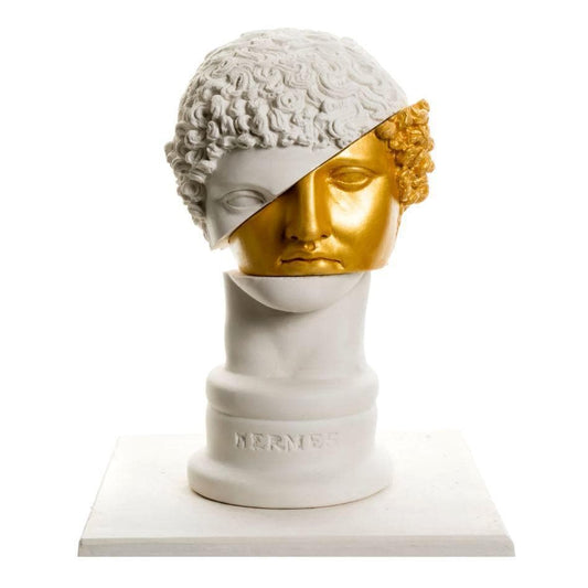 Gold and White Cut-Out Hermes Bust Statute - MAIA HOMES