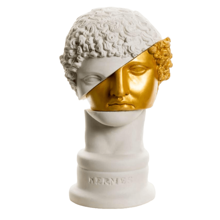 Gold and White Cut-Out Hermes Bust Statute