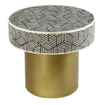 Gold Base Bone Inlay Geometric Round Accent Table