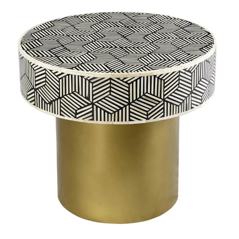 Gold Base Bone Inlay Geometric Round Accent Table - MAIA HOMES