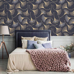 Gold Botanical Elegant Gingko Leaf Accent Wallpaper