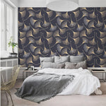 Gold Botanical Elegant Gingko Leaf Accent Wallpaper